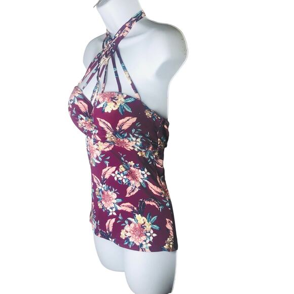 Ambrielle Size Large Burgundy Floral Strappy Bikini Top - Picture 4 of 13